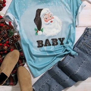 Santa Graphic Tee with Leopard Print Hat